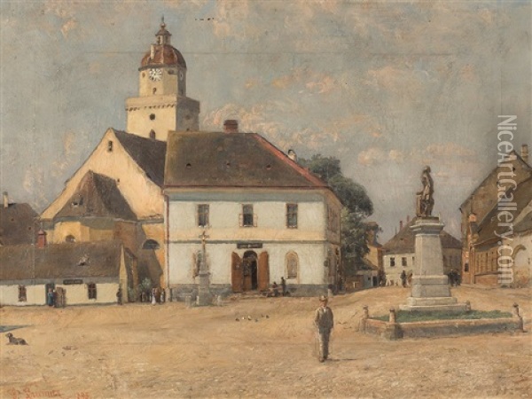 The Main Square In Pohorelice Oil Painting - Samuel Brunner