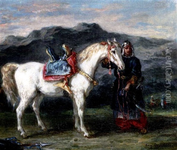 'circassian' Holding A Horse By Its Bridle Oil Painting - Eugene Delacroix