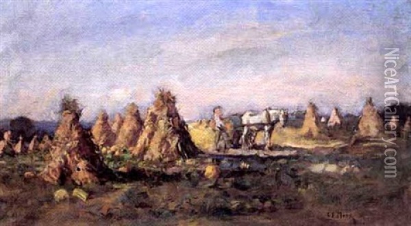 Harvesting, Quebec Oil Painting - Charles Eugene Moss