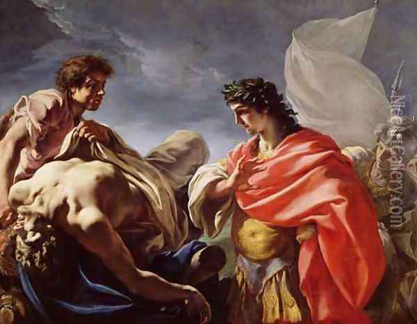Achilles Contemplating the Body of Patroclus Oil Painting - Giovanni Antonio Pellegrini