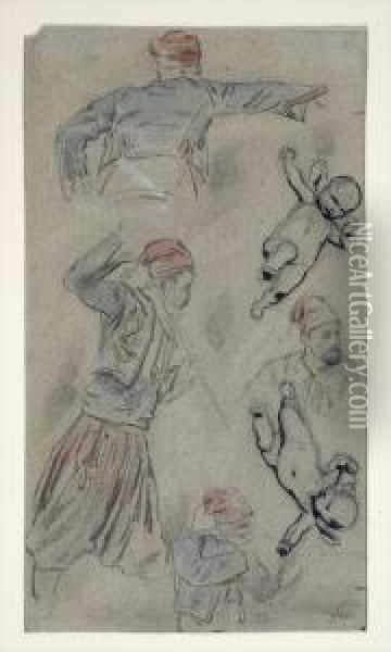 Studies Of Zouaves & Putti Oil Painting - Charles Emile Hippolyte Lecomte-Vernet