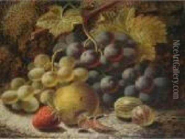 Summer Fruits Against A Mossy Bank Oil Painting - Oliver Clare