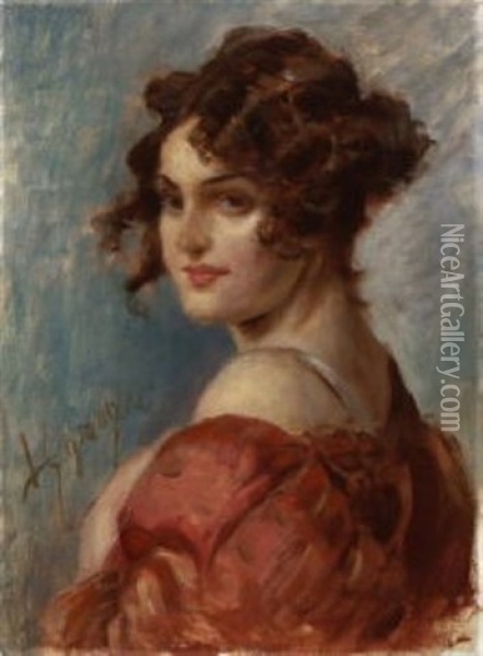 Damenportrat Oil Painting - Leopold Schmutzler