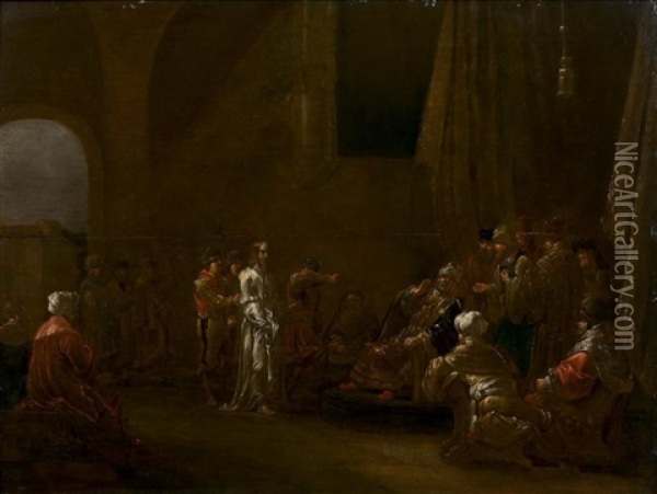 Le Christ Devant Caiphe Oil Painting - Leonard Bramer