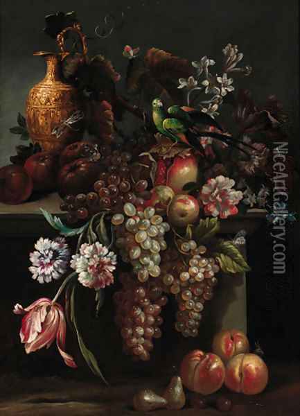Still life of a pomegranate Oil Painting - Giovanni Paolo Castelli, Called Spadino