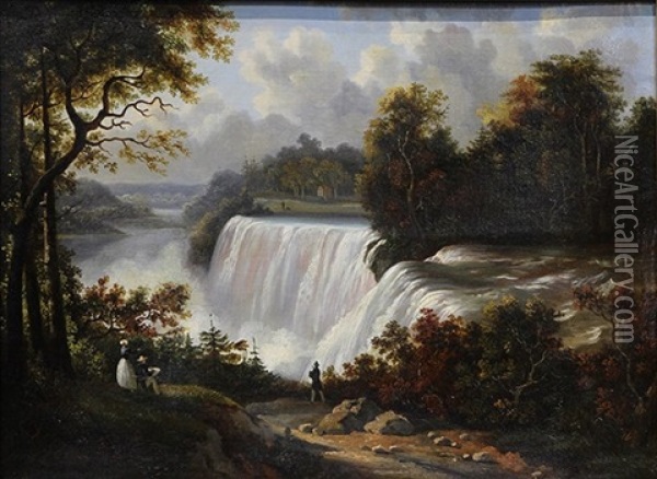 Figures By Niagara Falls Oil Painting - Victor de Grailly