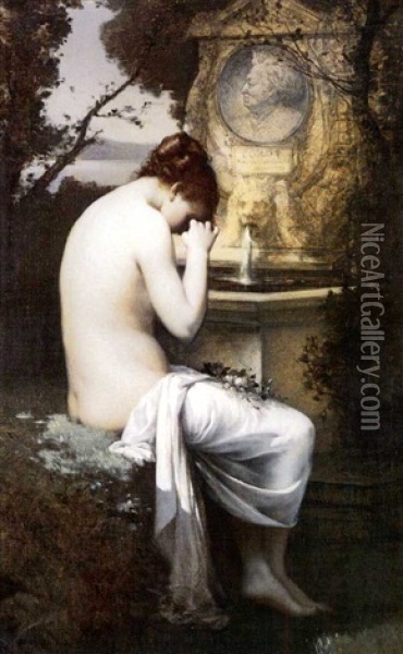 La Nymphe A Corot Oil Painting - Joseph Nichols Hippolyte Aussandon