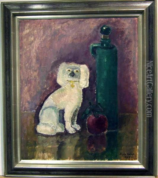 Stilleben Med Hund Och Apple. Oil Painting - L. Holst