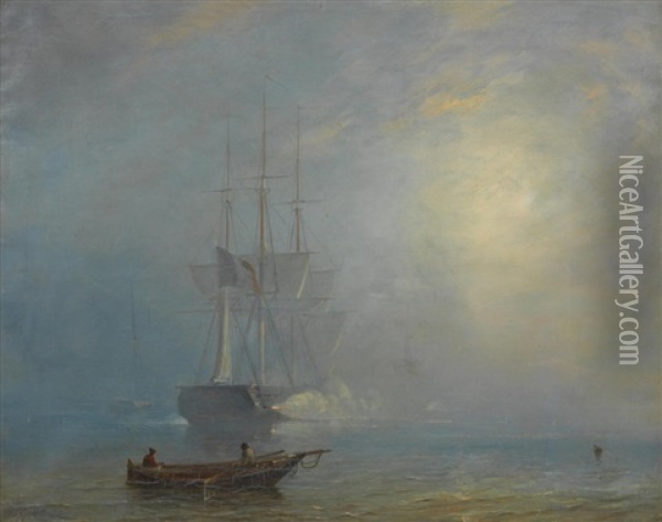 Ships In The Mist Oil Painting - Baron Jean Antoine Theodore Gudin