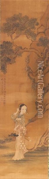 Lady Holding A Basket Oil Painting - Gu Luo