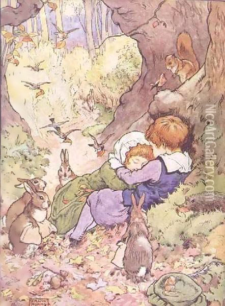Babes in the Wood from 'My Nursery Story Book' Oil Painting - Frank Adams