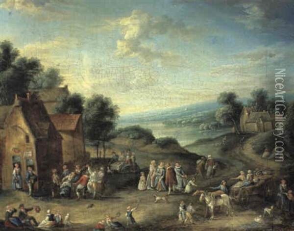 Folkeliv Med Dansende Uden For En Kro Oil Painting - Pieter Brueghel the Younger
