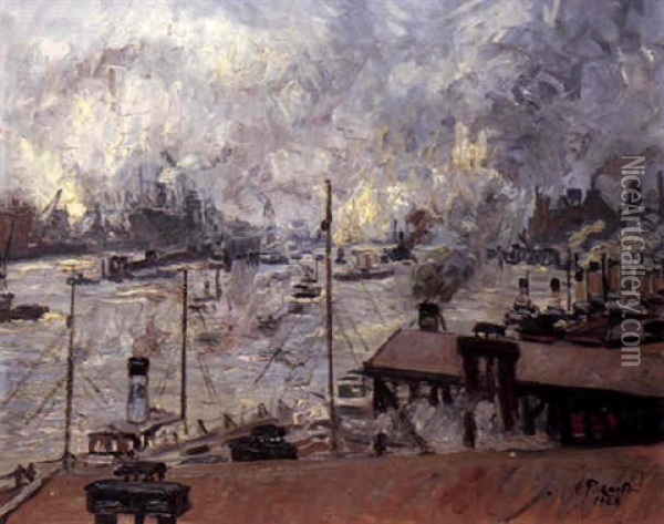 Busy Harbour Scene Oil Painting - Ernst Pickardt