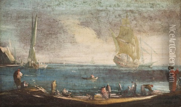 Kustenlandschaft Mit Booten Oil Painting - Giacomo Guardi