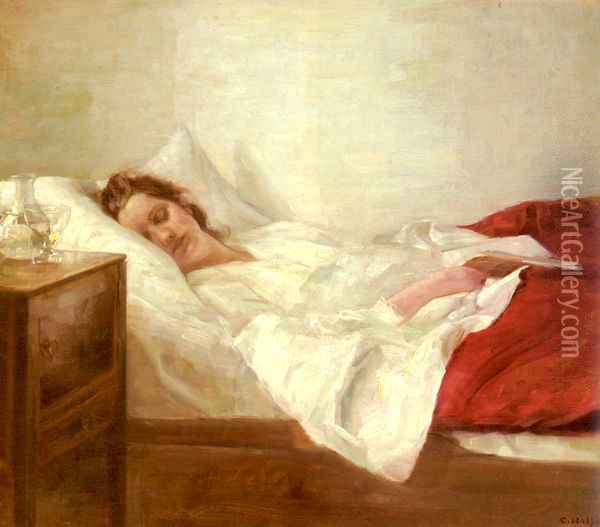 Asleep Oil Painting - Carl Vilhelm Holsoe