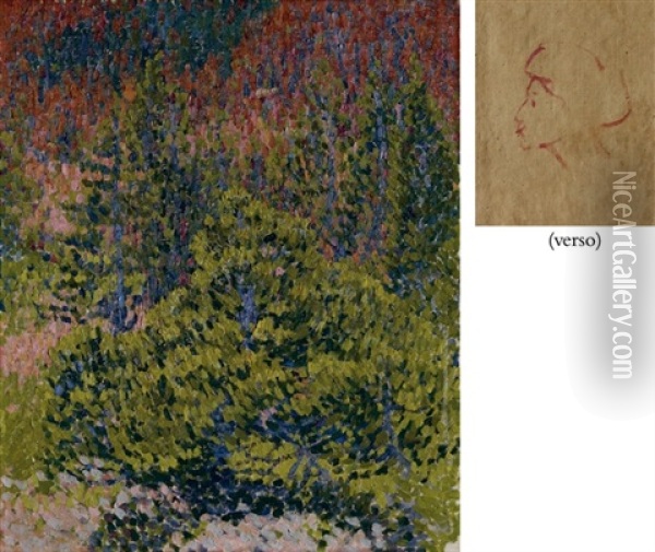 Bergwald Im Herbst (+ Kopfstudie, Verso) Oil Painting - Giovanni Giacometti