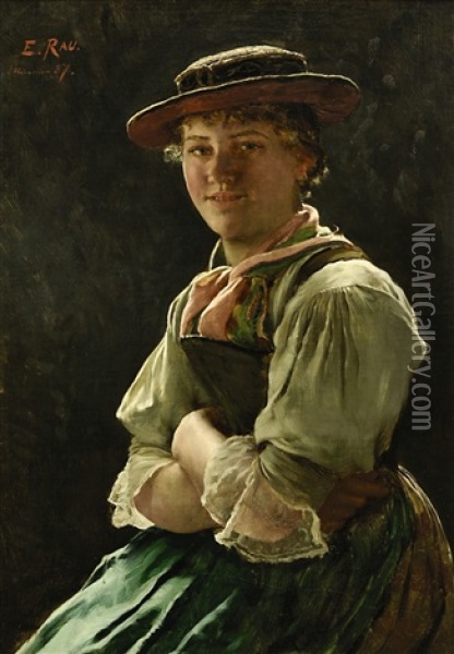 Portrait Eines Sitzenden Madchens In Tracht Oil Painting - Emil Rau