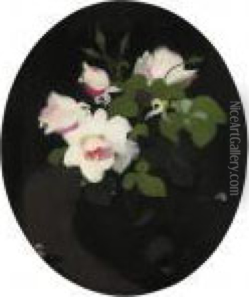 Pink Roses In A Vase Oil Painting - James Stuart Park