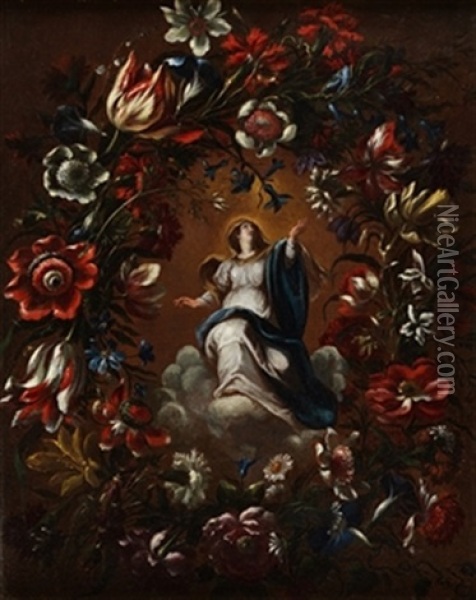 Inmaculada En Orla De Flores Oil Painting - Mario Nuzzi