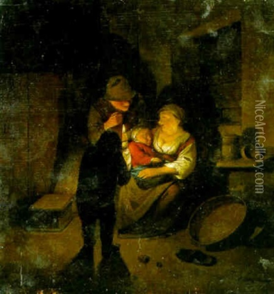 A Peasant Family In An Interior By Candelight Oil Painting - Cornelis Pietersz Bega