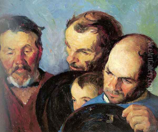 Heads of Three Men and a Boy Oil Painting - Bernhard Gutmann