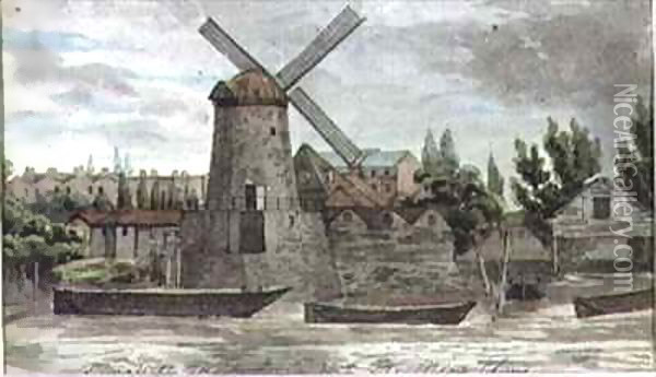 A View of the Windmill at Nine Elms, Lambeth, from Millbank Oil Painting - Thomas Baxter