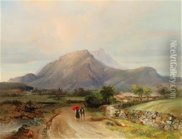 Landscape With Walkers Oil Painting - Anton Hansch