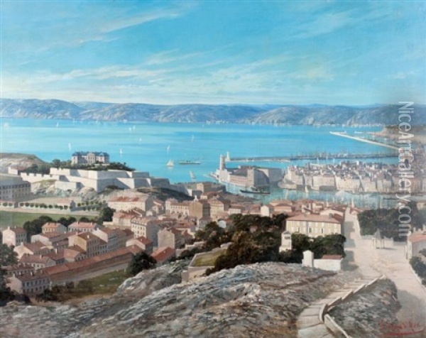 Vue De Marseille Oil Painting - Frederic Hugo d' Alesi