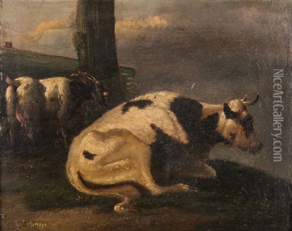 Resting Cow Oil Painting - Willem Romeyn