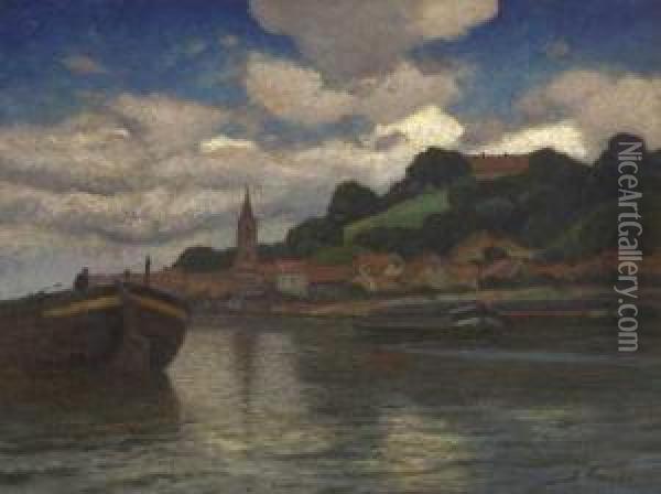 Stadt Am Fluss Oil Painting - Eugen Kampf