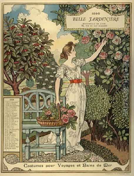 Belle Jardiniere Calendar Juin Oil Painting - Eugene Grasset
