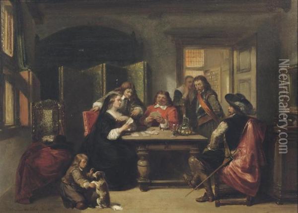 Gezelschap Bij Kaartspel: Playing Cards Oil Painting - Herman Frederik Carel ten Kate