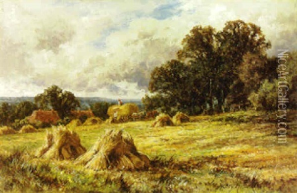 A Surrey Cornfield, Reigate Oil Painting - Henry H. Parker