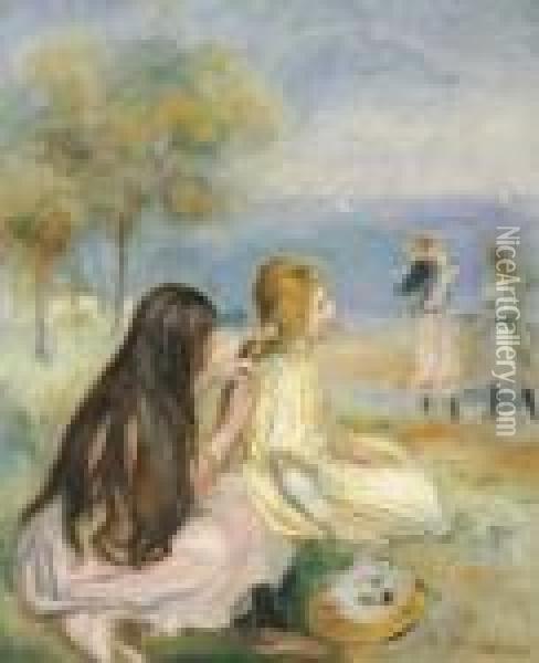 Les Enfants Au Bord De La Mer Oil Painting - Pierre Auguste Renoir