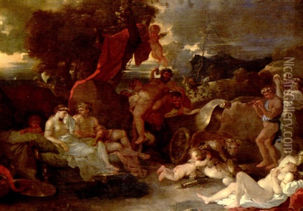 Bacchus Comforting The Abondoned Ariadne Oil Painting - Sebastien Bourdon