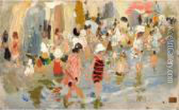 Ninos En La Playa (children On The Beach) Oil Painting - Cecilio Pla Y Gallardo