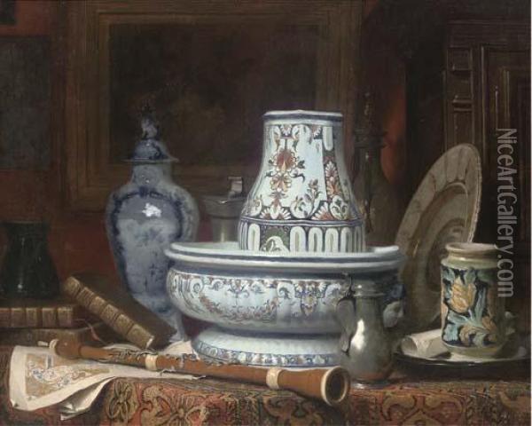 The Connoisseur's Studio Oil Painting - Pierre Eugene Gourdet