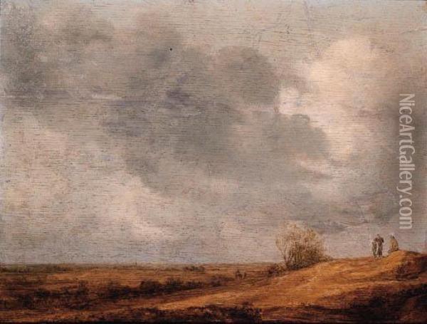 Peasants In An Extensive Landscape Oil Painting - Jan van Goyen