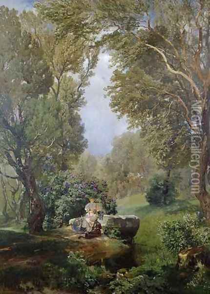 A Woodland Idyll Oil Painting - Anton Hlavacek