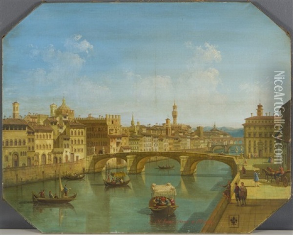 The Arno River At The Santa Trinita Bridge, Florence Oil Painting - Giuseppe Zocchi