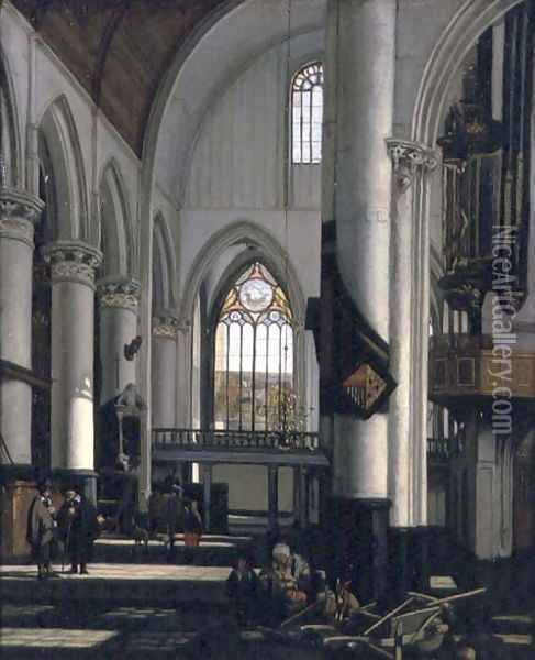 Interior of an Imaginary Protestant Gothic Church Oil Painting - Emanuel de Witte