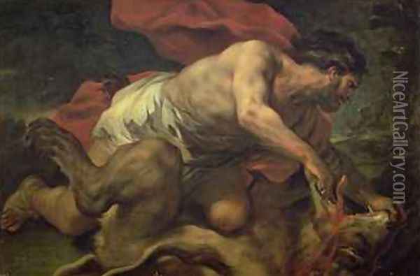 Samson and the Lion Oil Painting - Luca Giordano