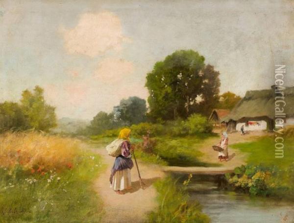 Farmer's Wife At A River Oil Painting - Petr Alekseevich Levchenko