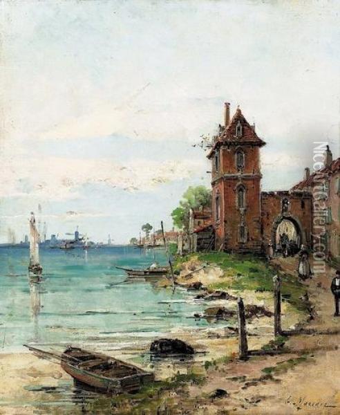 Uferpartie Mit Stadttor. Oil Painting - Gustave Mascart
