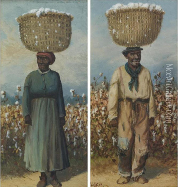Cotton Pickers: A Pair Of Paintings Oil Painting - William Aiken Walker