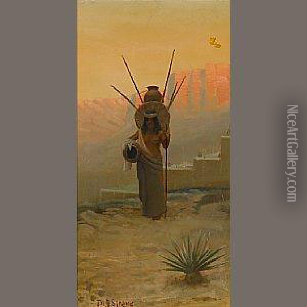 Southwest Maiden Bearing Water Oil Painting - Joseph D. Strong