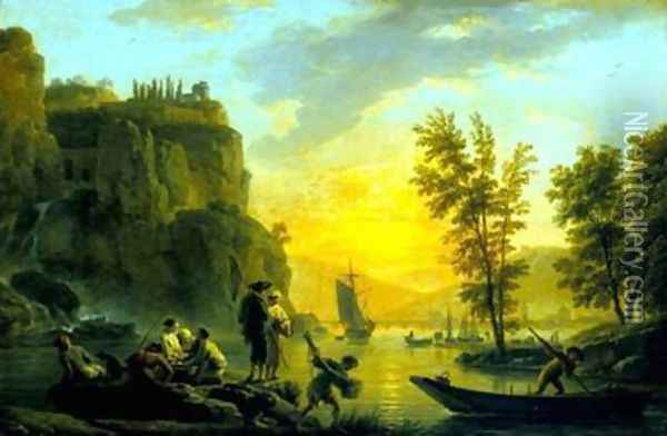 A River Scene Oil Painting - Claude-joseph Vernet