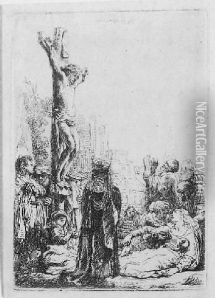 The Crucifixion: Small Plate (b., Holl. 80; H. 123; Bb.35-1) Oil Painting - Rembrandt Van Rijn