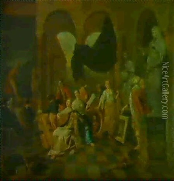 Allegorie Des Sens: L'ouie Et Le Toucher Oil Painting - Jan Josef Horemans the Younger