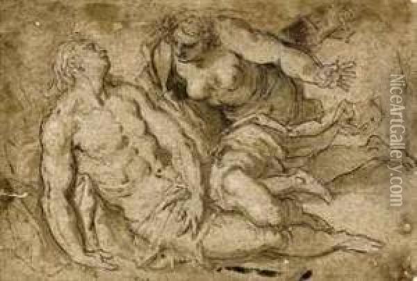 Venus Discovering The Dead Adonis Oil Painting - Acopo D'Antonio Negretti (see Palma Giovane)